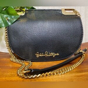 Lily Pulitzer Waldorf Pebble Leather Crossbody Bag Onyx Black Gold Chain